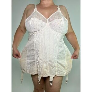Vintage 1950s Riteform White Eyelet Lace Boned Girdle Corselet Plus Size 2X